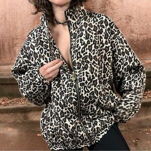 The Icing Vintage 80s Silk Animal Print Cheetah Quilted Puffer Bomber Jacket